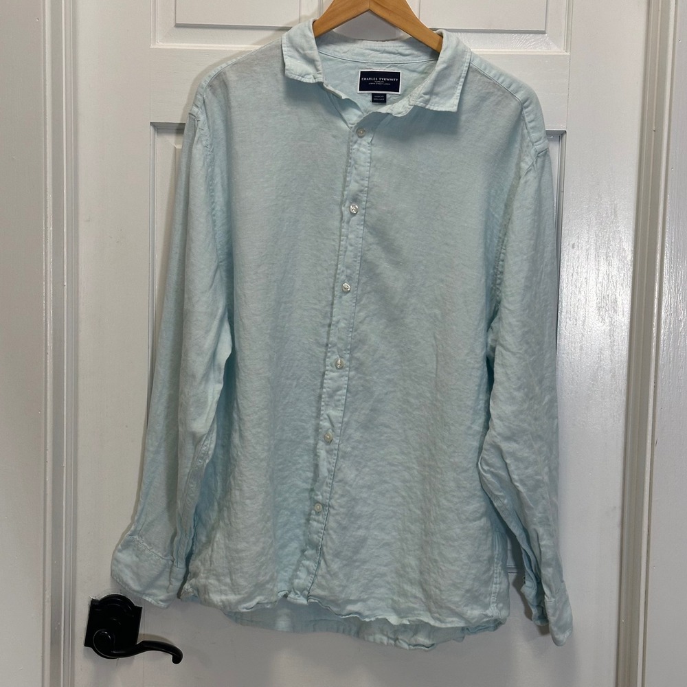 Charles Tyrwhitt Men XL Light Blue 100% Linen Long Sleeve Button Down Shirt XL - Picture 1 of 8